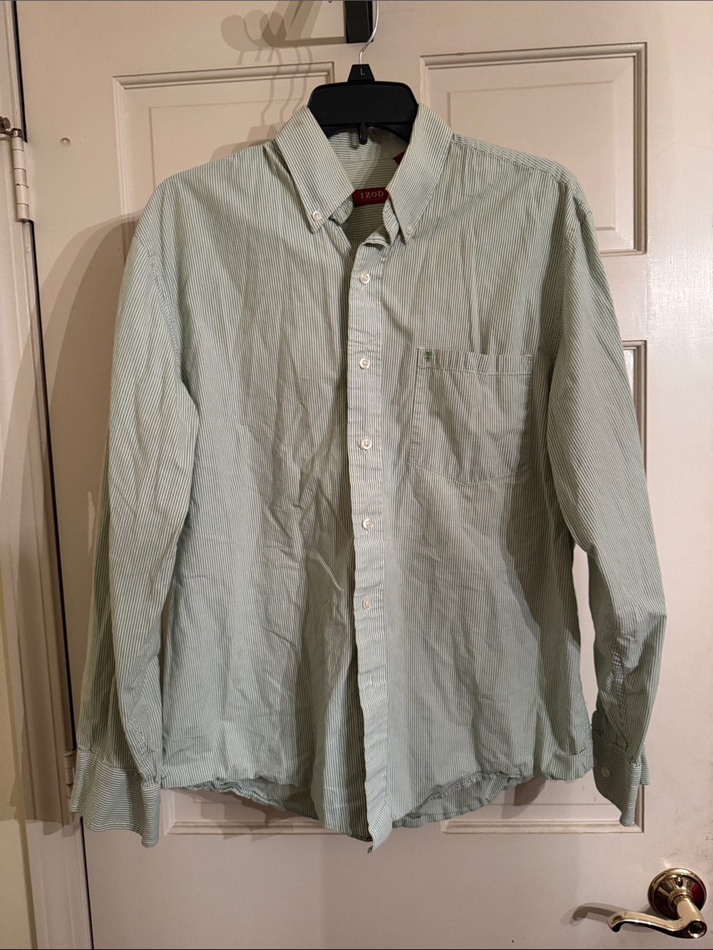 Izod Men's Pale Green Thin-Striped Button-Down Shirt